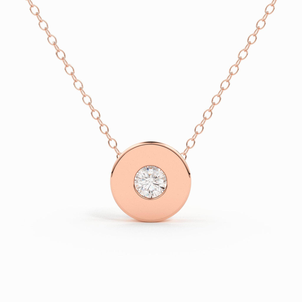 Round Diamond Pendant in 14k Solid Gold / European Bead / Dainty Diamond Necklace / Round Disc Pendant Necklace / Gold Necklace / Disc Charm - Jalvi & Co.