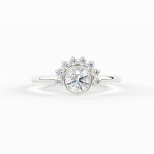 Load image into Gallery viewer, Round Diamond Ring with Half Halo Diamonds / Diamond Engagement Ring / Handmade Cluster Diamond Ring / Halo Sun 18k Solid Gold Ring/ Wedding - Jalvi &amp; Co.