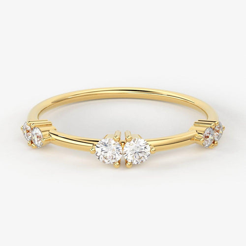 Round Diamond Wedding Band / 14K Gold Unique Round Diamond Ring / Anniversary Ring - Jalvi & Co.