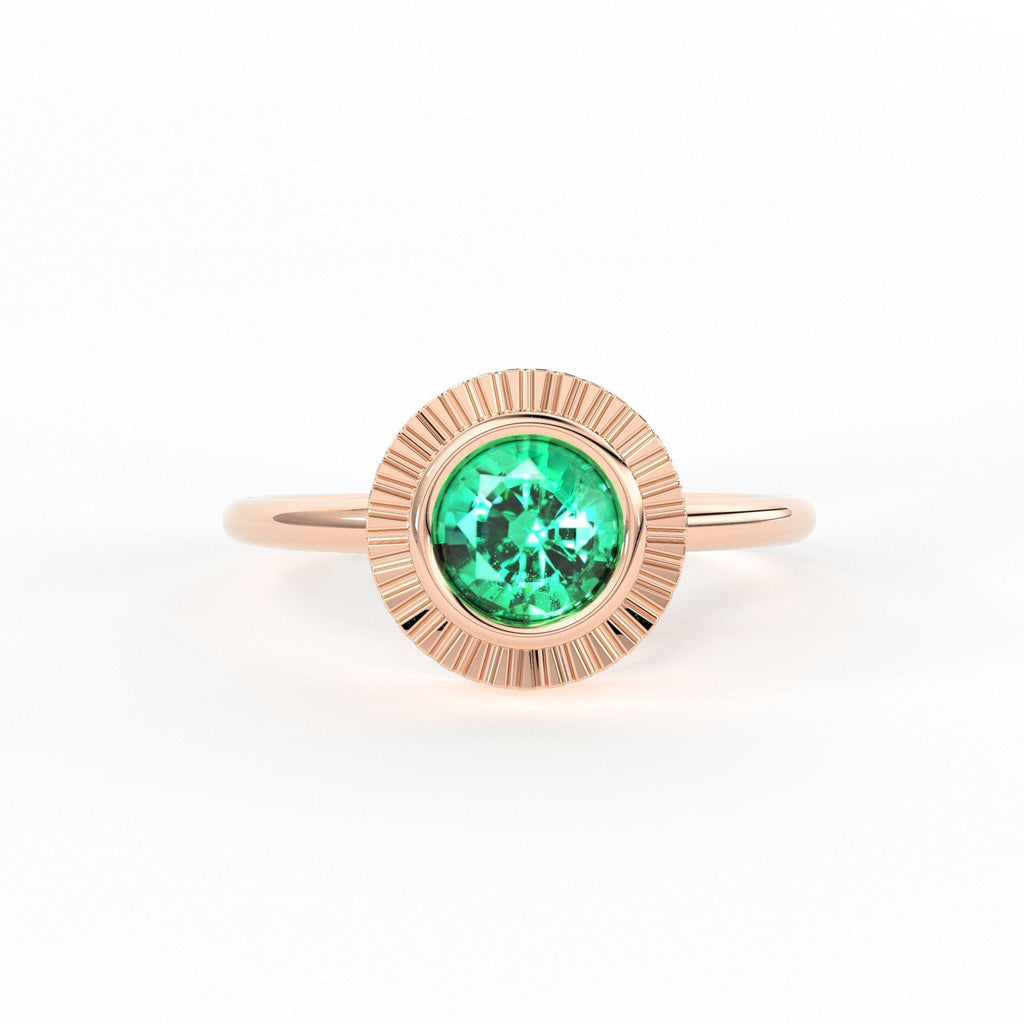 Round Emerald Ring Solitaire / Natural Emerald Engagement Ring / Simple Green Emerald Ring / Zambian Emerald 18k Gold Ring / Boho Ring - Jalvi & Co.