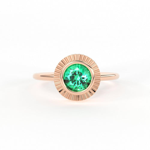 Round Emerald Ring Solitaire / Natural Emerald Engagement Ring / Simple Green Emerald Ring / Zambian Emerald 18k Gold Ring / Boho Ring - Jalvi & Co.