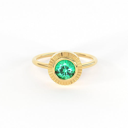 Round Emerald Ring Solitaire / Natural Emerald Engagement Ring / Simple Green Emerald Ring / Zambian Emerald 18k Gold Ring / Boho Ring - Jalvi & Co.