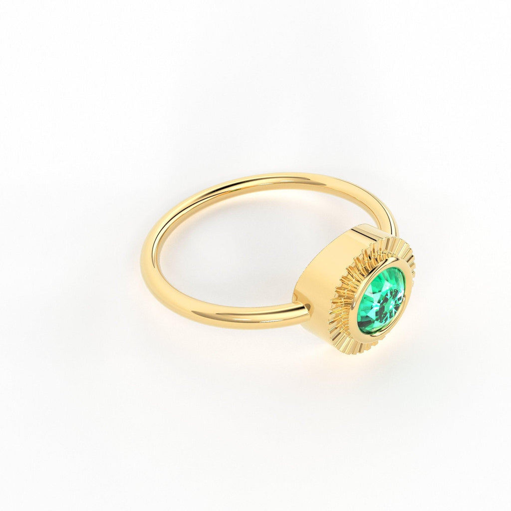 Round Emerald Ring Solitaire / Natural Emerald Engagement Ring / Simple Green Emerald Ring / Zambian Emerald 18k Gold Ring / Boho Ring - Jalvi & Co.