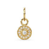 Round Petite Diamond 14k Solid Gold Charm Pendant, Diamond Pendant, Diamond Charm, Solid Gold Finding 10x7mm