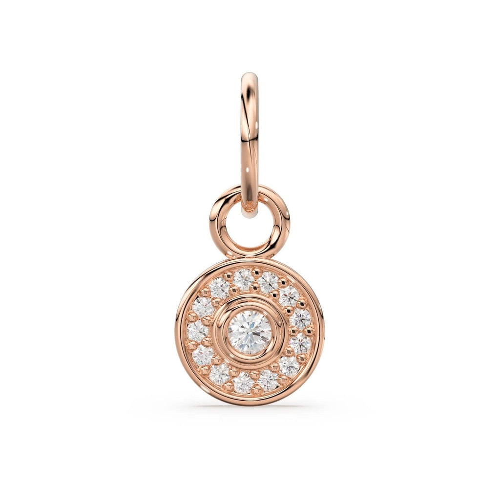 Round Petite Diamond 14k Solid Gold Charm Pendant, Diamond Pendant, Diamond Charm, Solid Gold Finding 10x7mm - Jalvi & Co.