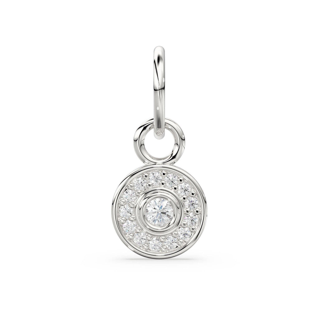 Round Petite Diamond 14k Solid Gold Charm Pendant, Diamond Pendant, Diamond Charm, Solid Gold Finding 10x7mm - Jalvi & Co.