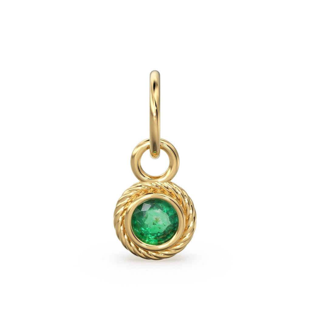 Round Solitaire Emerald 14k 18k Solid Gold Charm Pendant Jewelry Finding / Emerald Charm / Emerald Pendant / May Birthstone Emerald Pendant - Jalvi & Co.