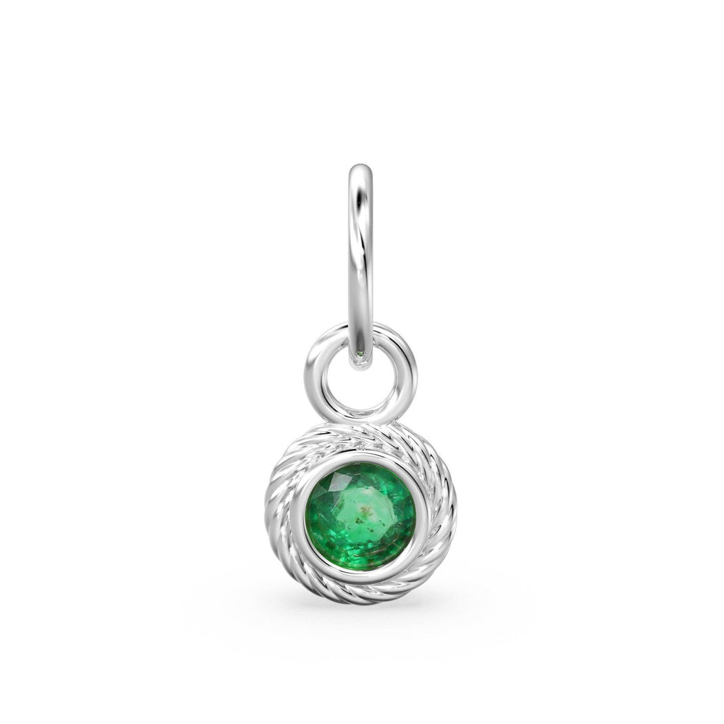 Round Solitaire Emerald 14k 18k Solid Gold Charm Pendant Jewelry Finding / Emerald Charm / Emerald Pendant / May Birthstone Emerald Pendant - Jalvi & Co.