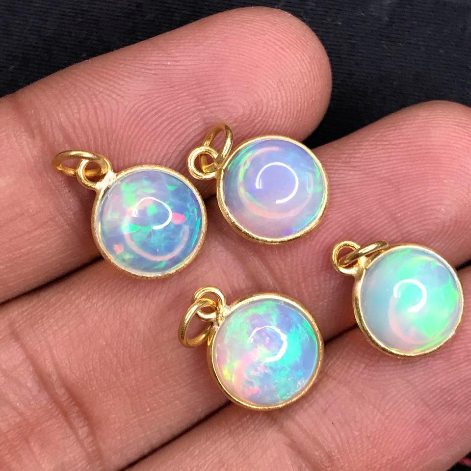 Round Welo Ethiopian Opal 10MM 14k 18k Solid Gold Charm Pendant Jewelry Finding / Opal Charm / Ethiopian Opal Pendant - Jalvi & Co.