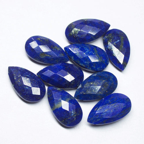 Royal Blue Lapis Lazuli Faceted Pear Drop Briolette Pair Loose Beads 5pc 14mm x 10mm - Jalvi & Co.