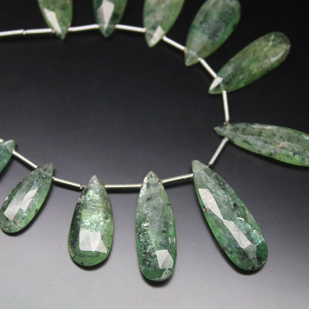 Royal Green Kyanite Faceted Pear Drops Loose Gemstone Beads 13pc 16mm 28mm - Jalvi & Co.