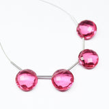 Rubellite Pink Quartz Checker Cut Round Coin Top Side Drill Beads 6pc 12mm