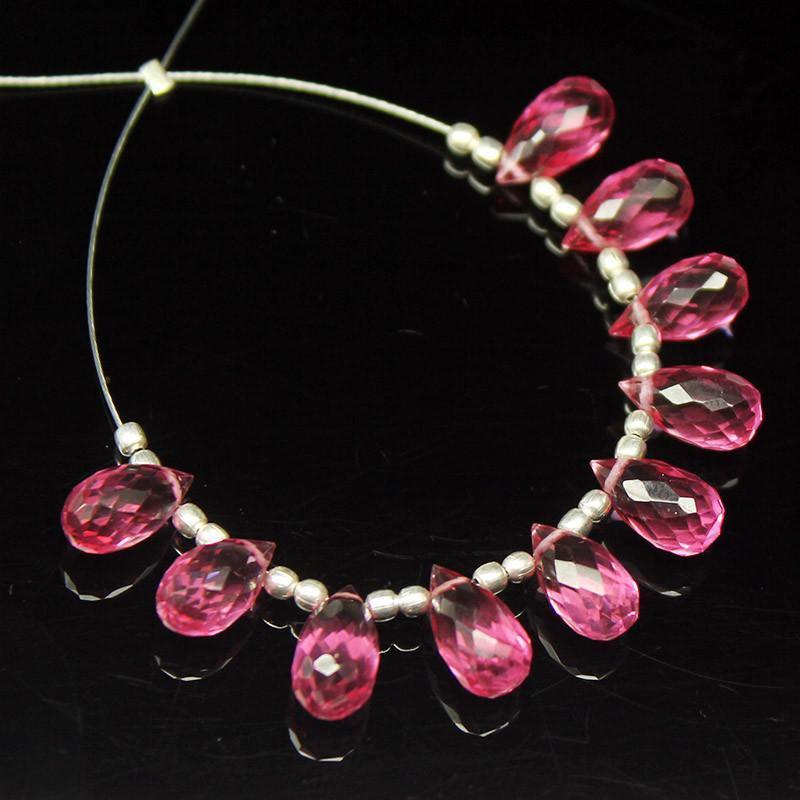 Rubellite Pink Quartz Faceted Tear Drop Briolette Beads 10 beads 10x5mm - Jalvi & Co.