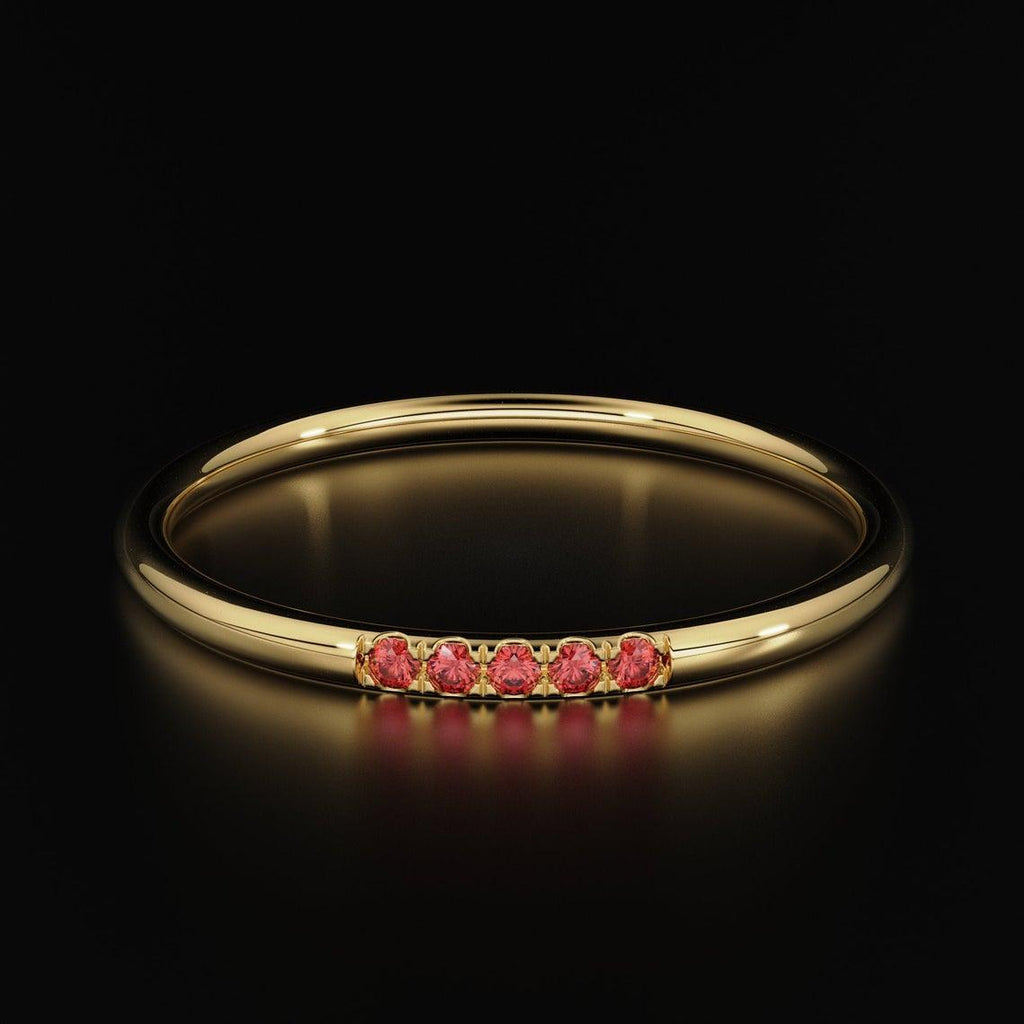 Ruby Band in 14k Gold / Round Brilliant Ruby Ring / Gold Band White Diamond Ring / Genuine Ruby Wedding Band - Jalvi & Co.