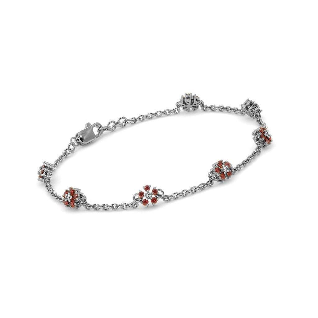 Ruby Chain Link Bracelet 14k Solid White Gold Handmade, Chain Bracelet, Link Bracelet, White Gold Bracelet, Garnet Bracelet - Jalvi & Co.