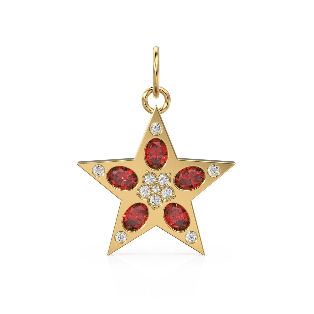 Ruby Diamond 14k 18k Solid Gold Star Charm / Celestial Brilliant Diamond Charm / Star Charm - Jalvi & Co.