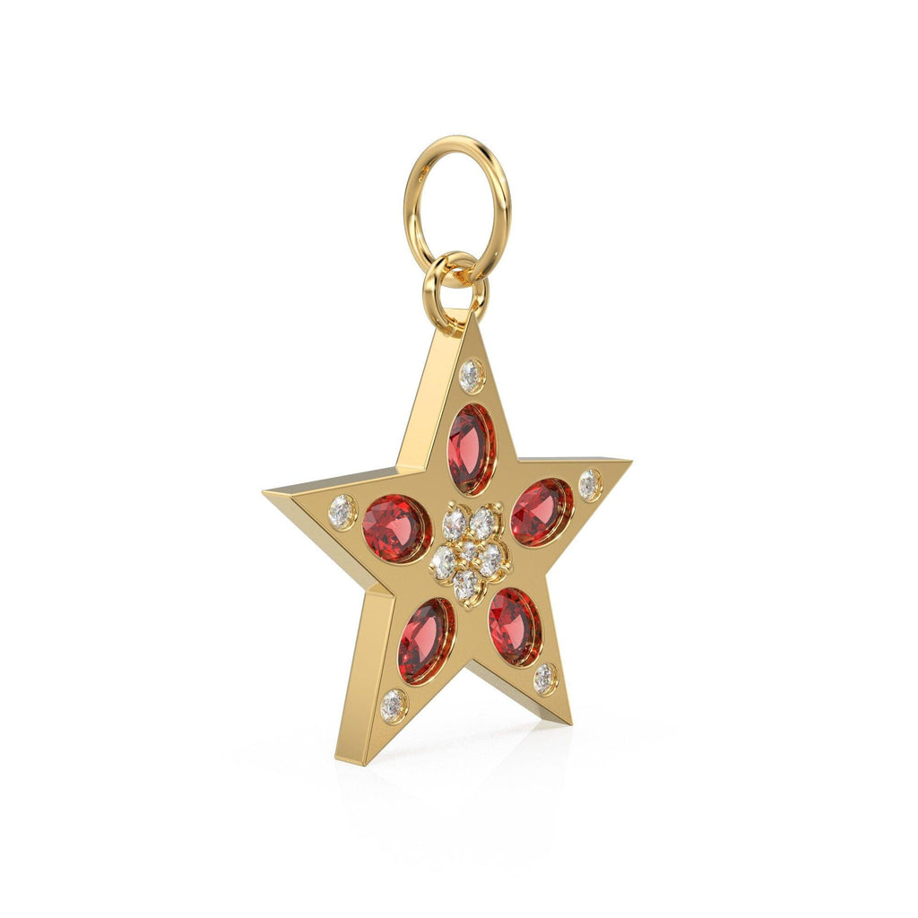 Ruby Diamond 14k 18k Solid Gold Star Charm / Celestial Brilliant Diamond Charm / Star Charm - Jalvi & Co.