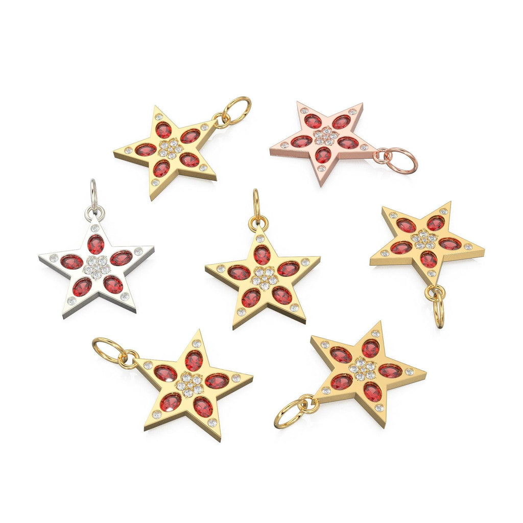 Ruby Diamond 14k 18k Solid Gold Star Charm / Celestial Brilliant Diamond Charm / Star Charm - Jalvi & Co.