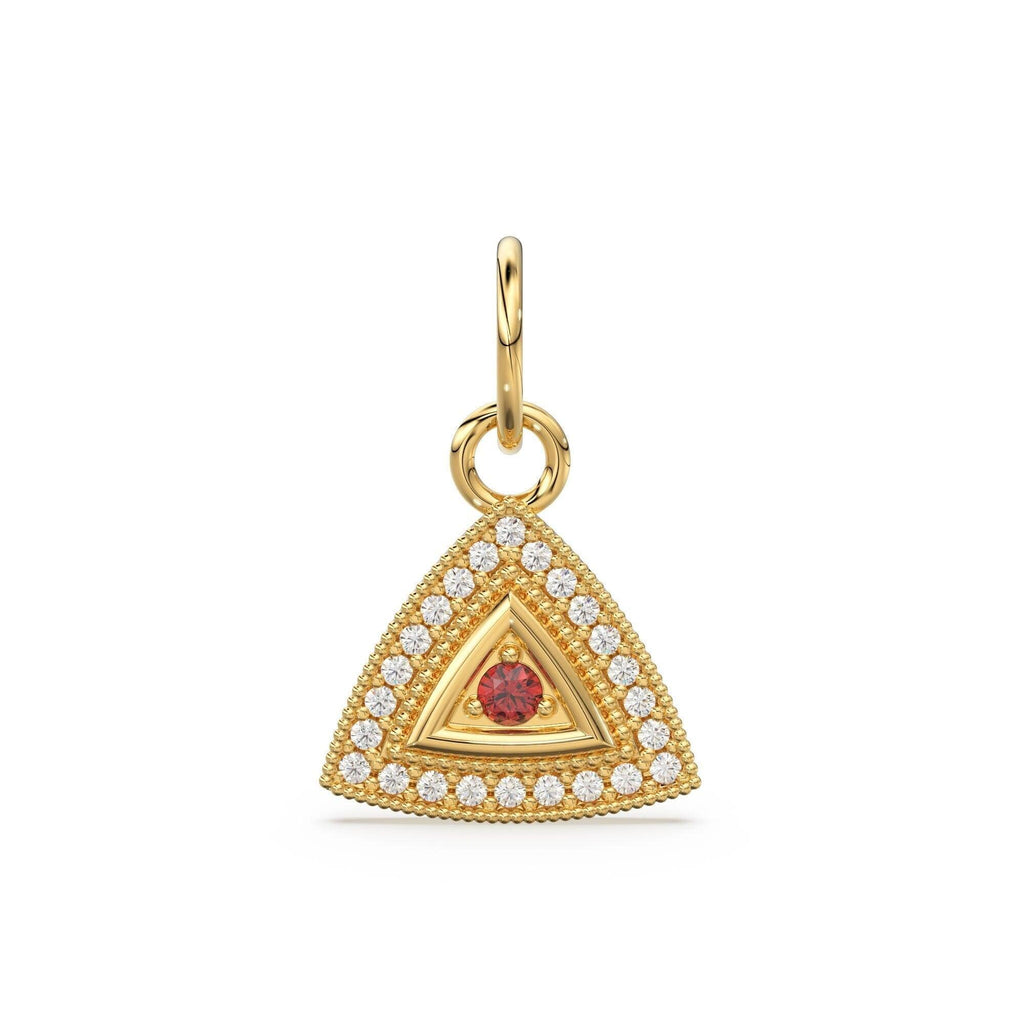 Ruby Emerald Blue Sapphire Trillion Diamond Studed 14k Solid Gold Charm Pendant, Diamond Pendant, Diamond Charm, Solid Gold Finding 13x12mm - Jalvi & Co.