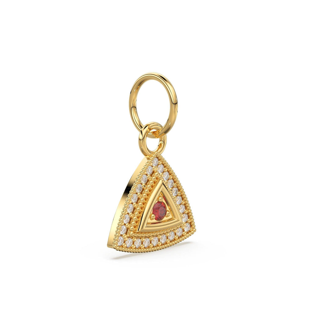 Ruby Emerald Blue Sapphire Trillion Diamond Studed 14k Solid Gold Charm Pendant, Diamond Pendant, Diamond Charm, Solid Gold Finding 13x12mm - Jalvi & Co.