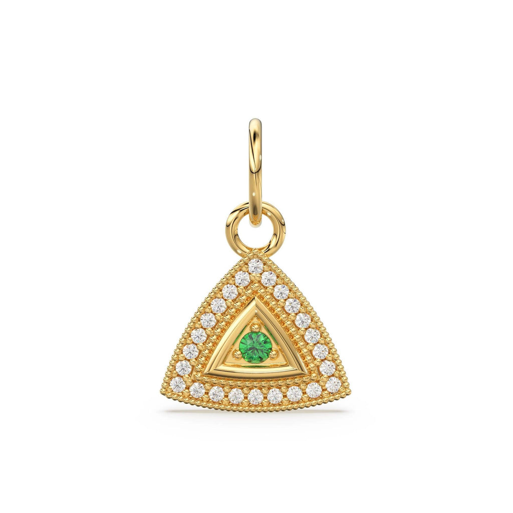 Ruby Emerald Blue Sapphire Trillion Diamond Studed 14k Solid Gold Charm Pendant, Diamond Pendant, Diamond Charm, Solid Gold Finding 13x12mm - Jalvi & Co.