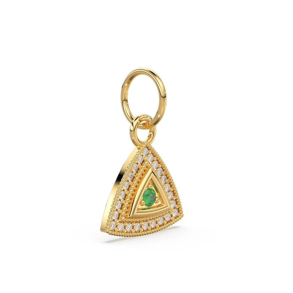 Ruby Emerald Blue Sapphire Trillion Diamond Studed 14k Solid Gold Charm Pendant, Diamond Pendant, Diamond Charm, Solid Gold Finding 13x12mm - Jalvi & Co.