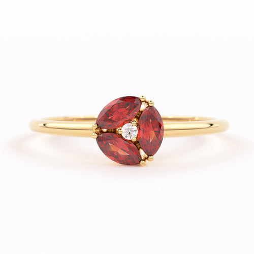 Ruby Ring / Ruby Cluster Ring in 14k Solid Gold / Engagement Ring / Unique Marquise Ruby and Diamond Ring / July Birthstone Ring - Jalvi & Co.