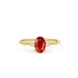 Ruby Ring / Ruby Engagement Ring in 14k Gold / Oval Cut Natural 3 Stone Ruby Diamond Ring / July Birthstone / Promise Ring