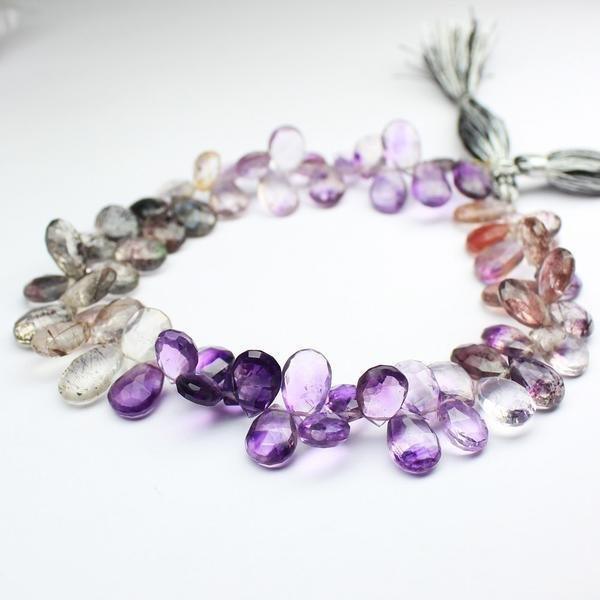 Rutile Amethyst Natural Faceted Pear Drop Gemstone Loose Beads 9" 10mm 12mm - Jalvi & Co.