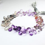 Rutile Amethyst Natural Faceted Pear Drop Gemstone Loose Beads 9