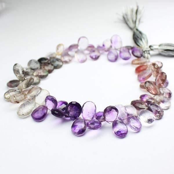 Rutile Amethyst Natural Faceted Pear Drop Gemstone Loose Beads Strand 8mm 9mm 9" - Jalvi & Co.