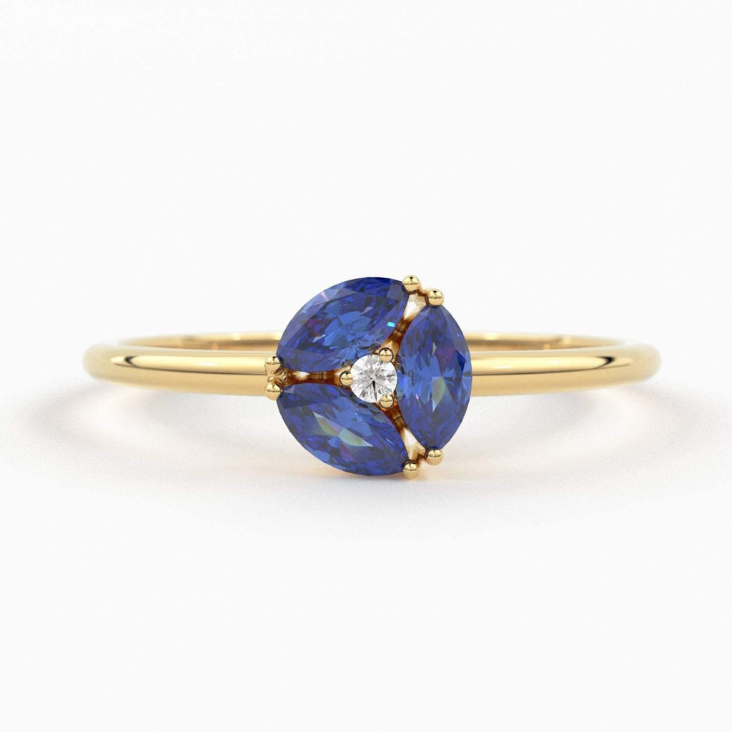 Sapphire Ring / Blue Sapphire Cluster Ring in 14k Solid Gold / Engagement Ring/ Unique Marquise Sapphire Diamond Ring / September Birthstone - Jalvi & Co.