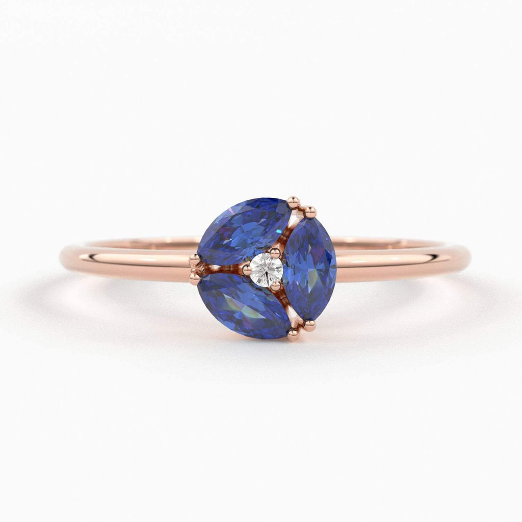 Sapphire Ring / Blue Sapphire Cluster Ring in 14k Solid Gold / Engagement Ring/ Unique Marquise Sapphire Diamond Ring / September Birthstone - Jalvi & Co.