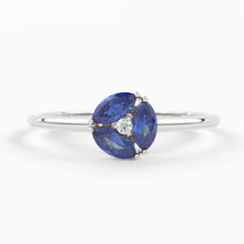 Load image into Gallery viewer, Sapphire Ring / Blue Sapphire Cluster Ring in 14k Solid Gold / Engagement Ring/ Unique Marquise Sapphire Diamond Ring / September Birthstone - Jalvi &amp; Co.