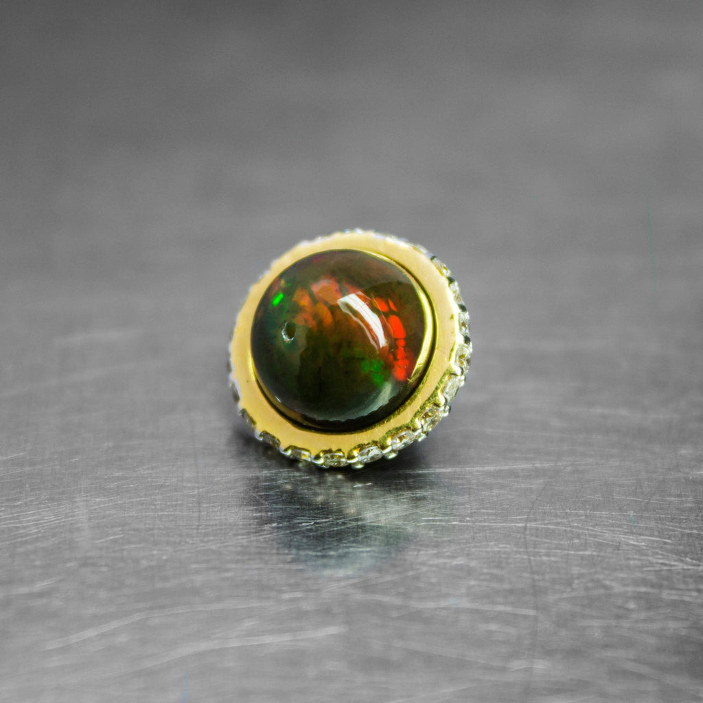 Saturn Black Opal 18k Gold Diamond Ring Spacer Beads, Black Opal Beads, Diamond Opal Bead, Luxury Finding (2) - Jalvi & Co.