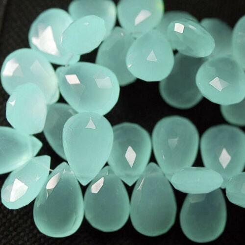 Seafoam Green Chalcedony Faceted Pear Drops Briolette Matching Pair 5pc 14mm - Jalvi & Co.