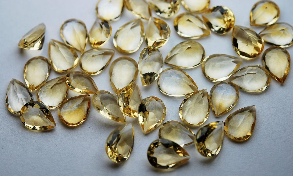 Side Drilled, 10 Beads, Natural Citrine Faceted Pear Shape, 6X9mm, - Jalvi & Co.