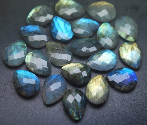 Side Drilled, 20 Beads,Super Finest Blue Flash Labradorite Faceted Pear Shape Briolettes Size13X18mm Aprx - Jalvi & Co.