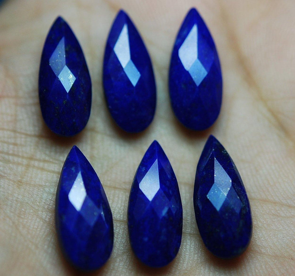 Side Drilled, 4 Matched Pair, Aaa Quality, Lapis Lazuli Feceted Long Pear Briolettes 10X20mm Calibrated Size - Jalvi & Co.