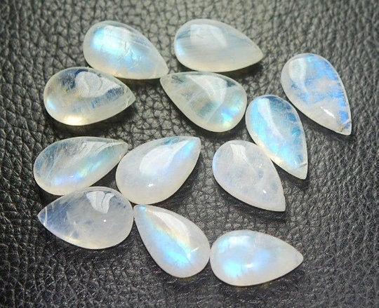 Side Drilled 7 Pcs Blue Flashy Rainbow Moonstone Smooth Pear Shape Briolettes, 8X12mm - Jalvi & Co.