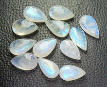 Load image into Gallery viewer, Side Drilled 7 Pcs Blue Flashy Rainbow Moonstone Smooth Pear Shape Briolettes, 8X12mm - Jalvi &amp; Co.