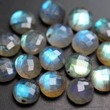 Side Drillrd 10 Pcs,Labradorite Faceted Coins Shape, 10mm Size