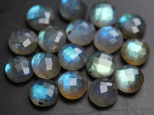 Side Drillrd 10 Pcs,Labradorite Faceted Coins Shape, 10mm Size - Jalvi & Co.