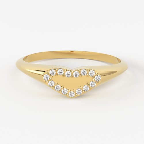Signet Diamond Band in 14k Gold / Heart Signet Diamond Ring / Round Gold Band White Diamond Ring / Signet Diamond Wedding Band - Jalvi & Co.