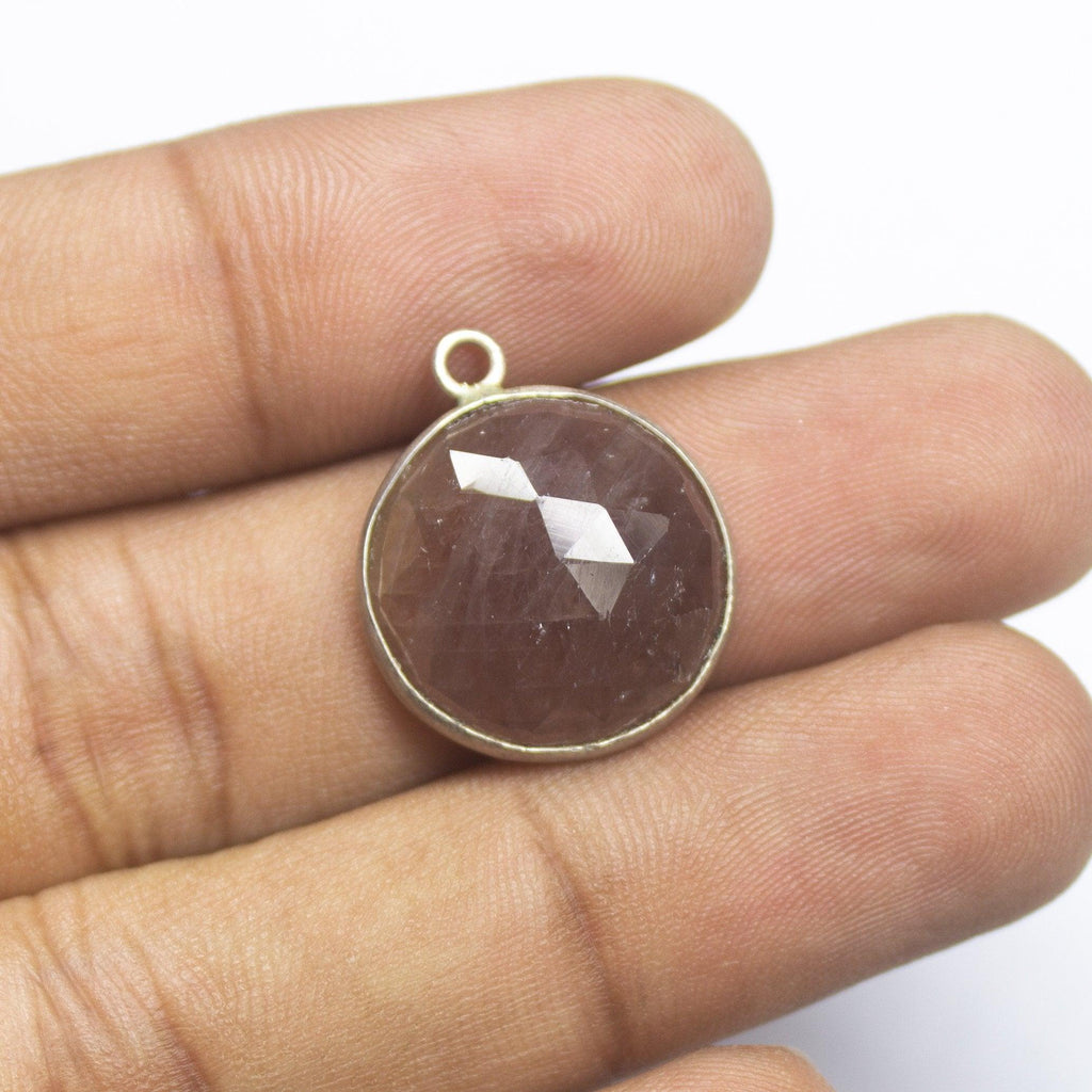 Single PIece, 18mm, Untreated Sapphire Rose Cut Round 925 Sterling Silver Charm Pendant - Jalvi & Co.