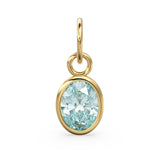 Sky Blue Topaz Oval Solid Gold Charm / Natural Blue Gemstone Handmade Gold Pendant / 1pc 14k Solid Yellow Gold Jewelry Making FindingsSALE