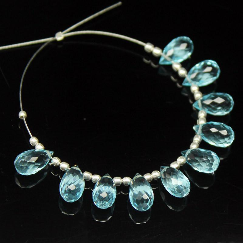 Sky Blue Topaz Quartz Faceted Tear Drop Briolette Beads 10 beads 10x5mm - Jalvi & Co.