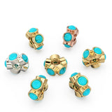Sleeping Beauty Turquoise Solid Gold  Bead Spacer Finding, Designer 14k Turquoise Spacer, Gold Finding, Solid Gold Bead, 6mm
