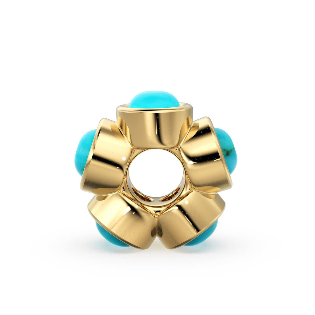 Sleeping Beauty Turquoise Solid Gold Bead Spacer Finding, Designer 14k Turquoise Spacer, Gold Finding, Solid Gold Bead, 6mm - Jalvi & Co.