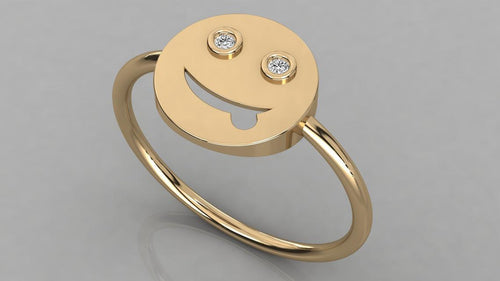 Smiley Face Diamond Band in 14k Gold / Brilliant Diamond Ring / Gold Band White Diamond Ring / Diamond Bezel Wedding Band - Jalvi & Co.